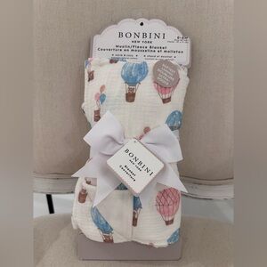 Bonbini New York Muslin/Plush Velvety Baby Blanket - Hot Air Balloon Print NWT